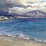 Stormy skies, towards Torreguadiaro, Spain, oil on board, 10x8 ins