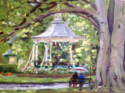 Summer rain, Swindon Old Town Gardens, 6x8 ins, Oils