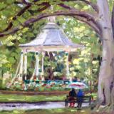 Summer rain, Swindon Old Town Gardens, 6x8 ins, Oils