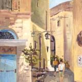 No. 9 The Blue Door, Mgarr, Malta, oils, 8x6 ins
