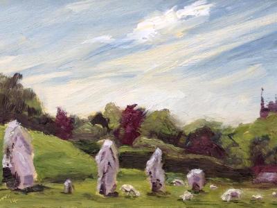 Avebury Stones, 7x5 ins, oils