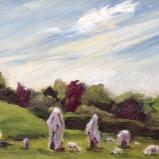 Avebury Stones, 7x5 ins, oils