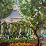 Bandstand and flowers, Swindon Old Town Gardens, 7x5 ins, Oils
