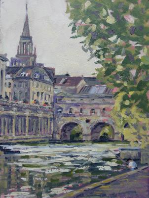Pulteney Bridge, Bath, 6x8 ins, oils.