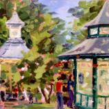 OTG9 Cafe & Bandstand, 7x5 ins, oils.
