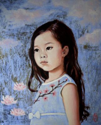 Lily-Rose, 10x8 ins, oils on board with silver leaf