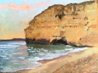 Sunset on the Algarve, oils, painted en plein air