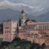 The Alhambra Palace, Granada, Spain, oil on wood, 10x8 ins