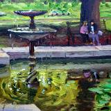 The Fountain, Swindon Old Town Gardens, 7x5 ins, Oils