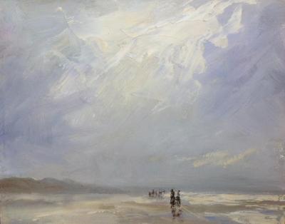 Horses on Katwijk Beach, Holland, Oils, 10x8 ins.