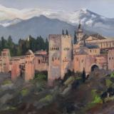 The Alhambra, Granada, Spain, oil on wood, 10x8 ins