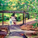 The Iron Bridge, Swindon Old Town Gardens, 7x5 ins, Oils