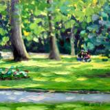 The Picnic 2, Swindon Old Town Gardens, 7x5 ins, oils.