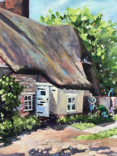 SW22 The Thatch, Richard Jefferies Museum, 10x8 ins, oils on MDF panel A thatched cottage, part of the writer and Poet, Richard Jefferies former home, now a museum.